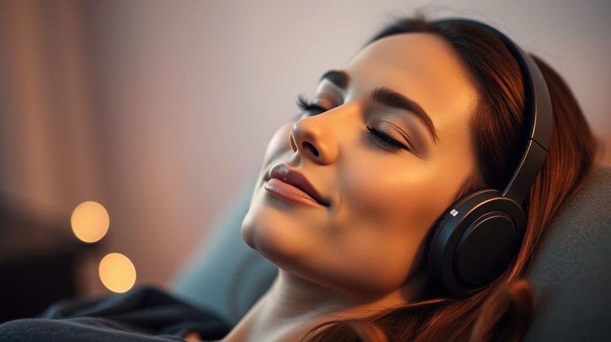 Person enjoying immersive audio erotica experience with headphones