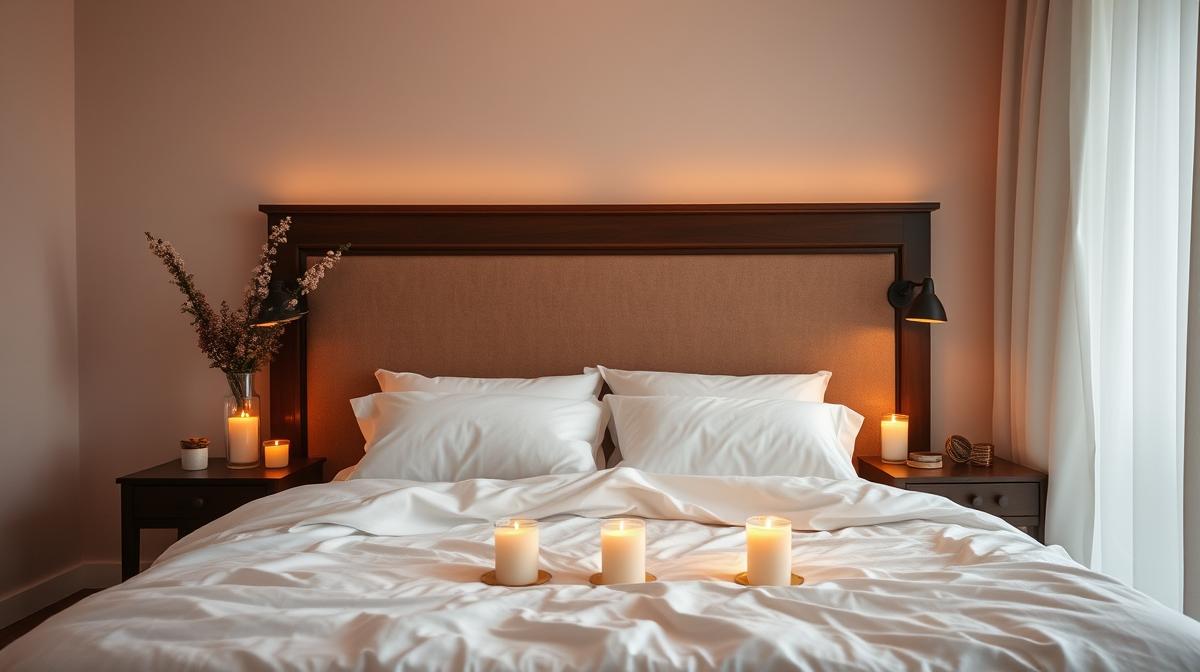 Romantic bedroom setting prepared for first intimate experience