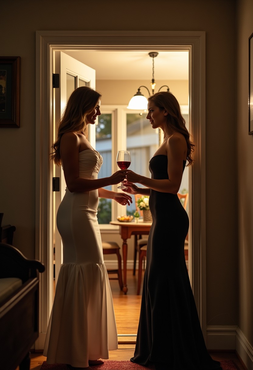 Beautiful woman visible through apartment window, mysterious neighbor next door
